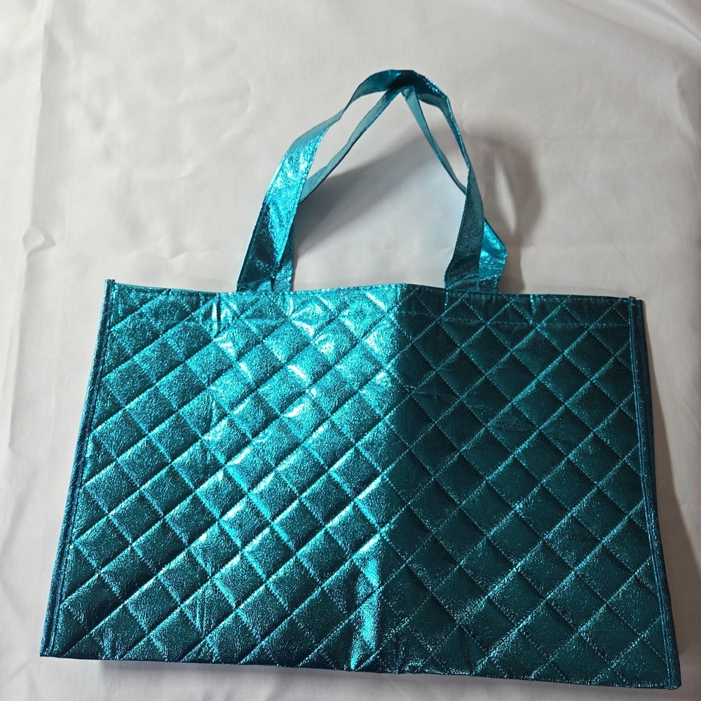 ✨Metallic Turquoise Quilted Shimmer Reusable Gift/Tote Bag Shopper Eco Chic NWOT